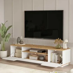 CALICOSY - TV-Meubel FR7-AA - Handgemaakt eiken / wit - 44,6x180x44,5 cm