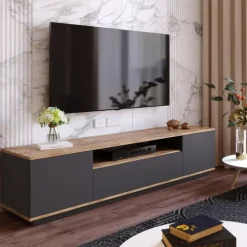 CALICOSY - TV-Meubel FR7-AA - Handgemaakt eiken / grijs - 44,6x180x44,5 cm