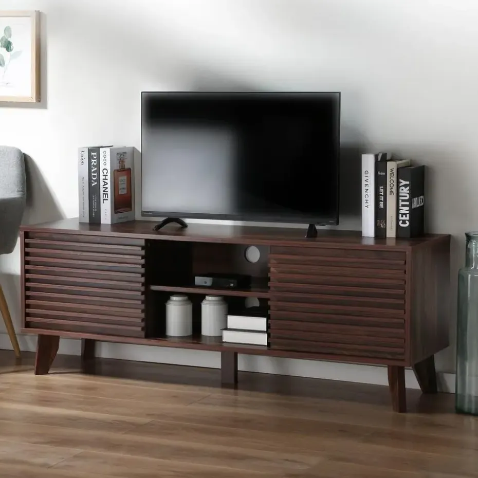 CALICOSY - TV-Meubel FRIBOURG - Donker hout - 51,5x135x39 cm