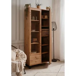 CALICOSY - Vitrinekast LUBLIN - Licht hout - 198x92x40 cm