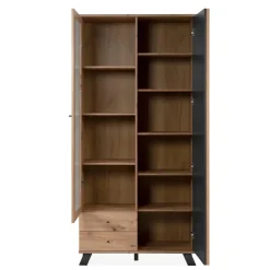 CALICOSY - Vitrinekast LUBLIN - Licht hout - 198x92x40 cm