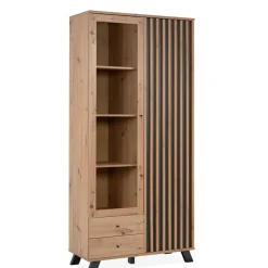CALICOSY - Vitrinekast LUBLIN - Licht hout - 198x92x40 cm