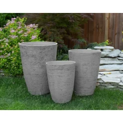 CAMIA - Bloempot set van 2 L - Grijs - Stenenmix