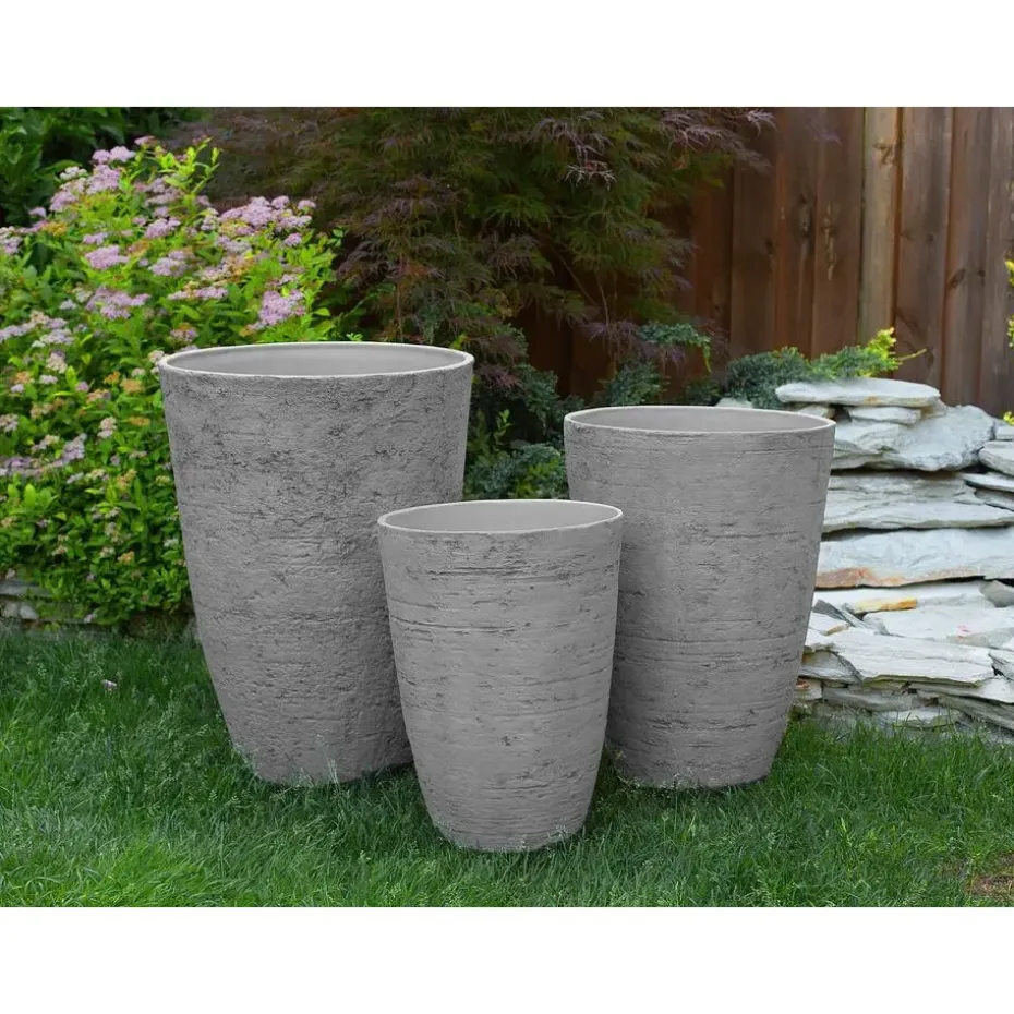 CAMIA - Bloempot set van 2 L - Grijs - Stenenmix