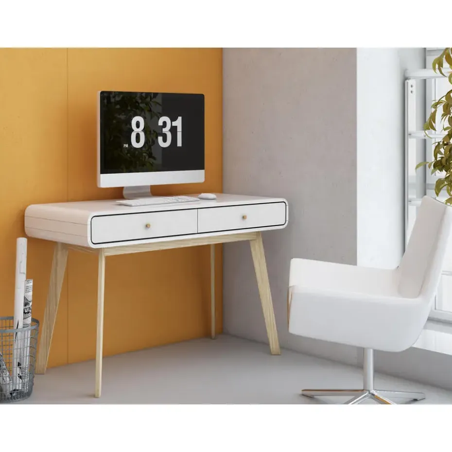 Cassie - Bureau met 2 laden in eiken look / wit