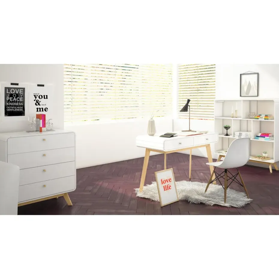 Cassie - Bureau met 2 laden in eiken look / wit