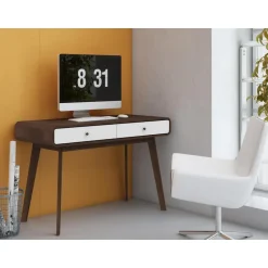 Cassie - Bureau walnoot en wit spaanplaat 2-deurs