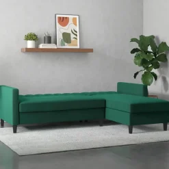 Celine - 3-zits hoekslaapbank met opbergruimte in donkergroen fluweel