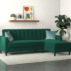 Celine - 3-zits hoekslaapbank met opbergruimte in donkergroen fluweel