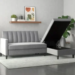 Celine - 3-zits hoekslaapbank in grijs fluweel