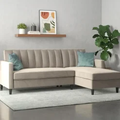 Celine - 3-zits hoekslaapbank met opbergruimte in taupe fluweel