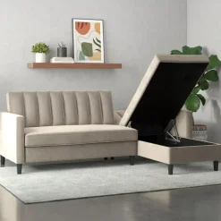 Celine - 3-zits hoekslaapbank met opbergruimte in taupe fluweel