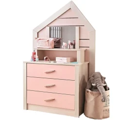 Cento Pink commode ladekast huisje met spiegel meisjeskamer