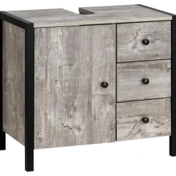 Chris - Onderkast 3 laden 1 deur beton/zwarte spaanplaat 60 cm