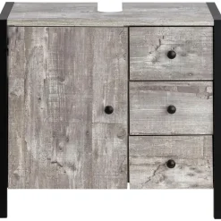 Chris - Onderkast 3 laden 1 deur beton/zwarte spaanplaat 60 cm