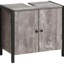 Chris - Onderkast met 2 deuren van beton/zwarte spaanplaat 60 cm