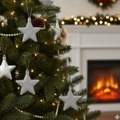 Christmas goods Kersthangers - 8x - sterren - zilver - 6 cm