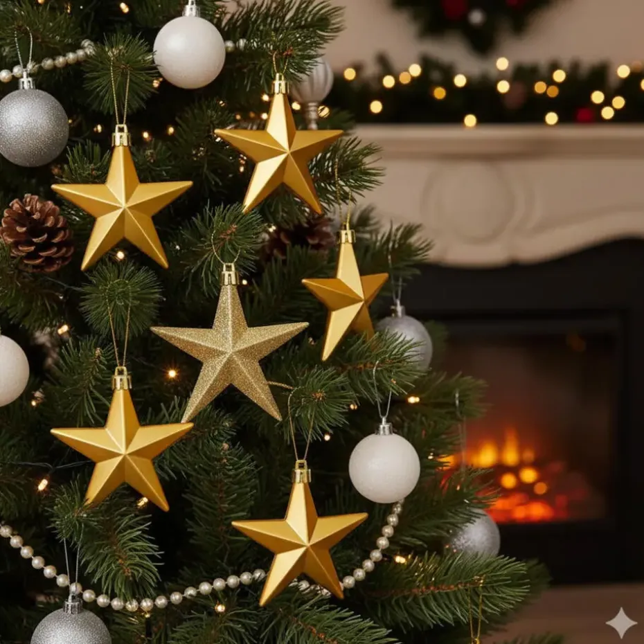 Christmas goods Kerstshangers - 6x - sterren - goud - 10 cm