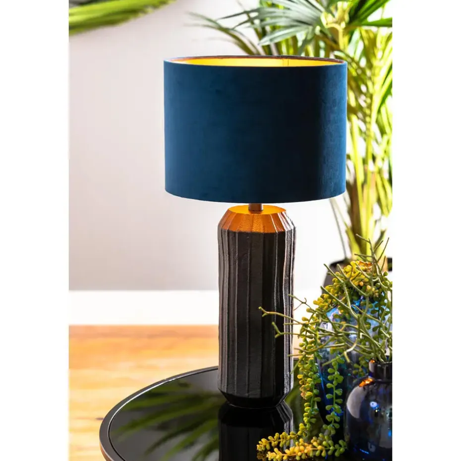 Cilinder Lampenkap Velours - Petrol Blue - Ø30x21cm