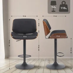 CLP Barkruk Beverley zwart Frame - Stof - walnoot/zwart