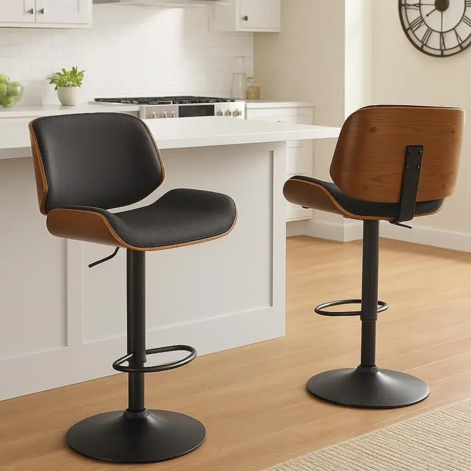 CLP Barkruk Beverley zwart Frame - Stof - walnoot/zwart