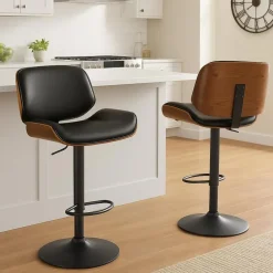 CLP Barkruk Beverley zwart Frame - Metaal - walnoot/zwart