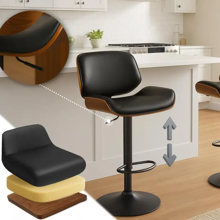 CLP Barkruk Beverley zwart Frame - Metaal - walnoot/zwart