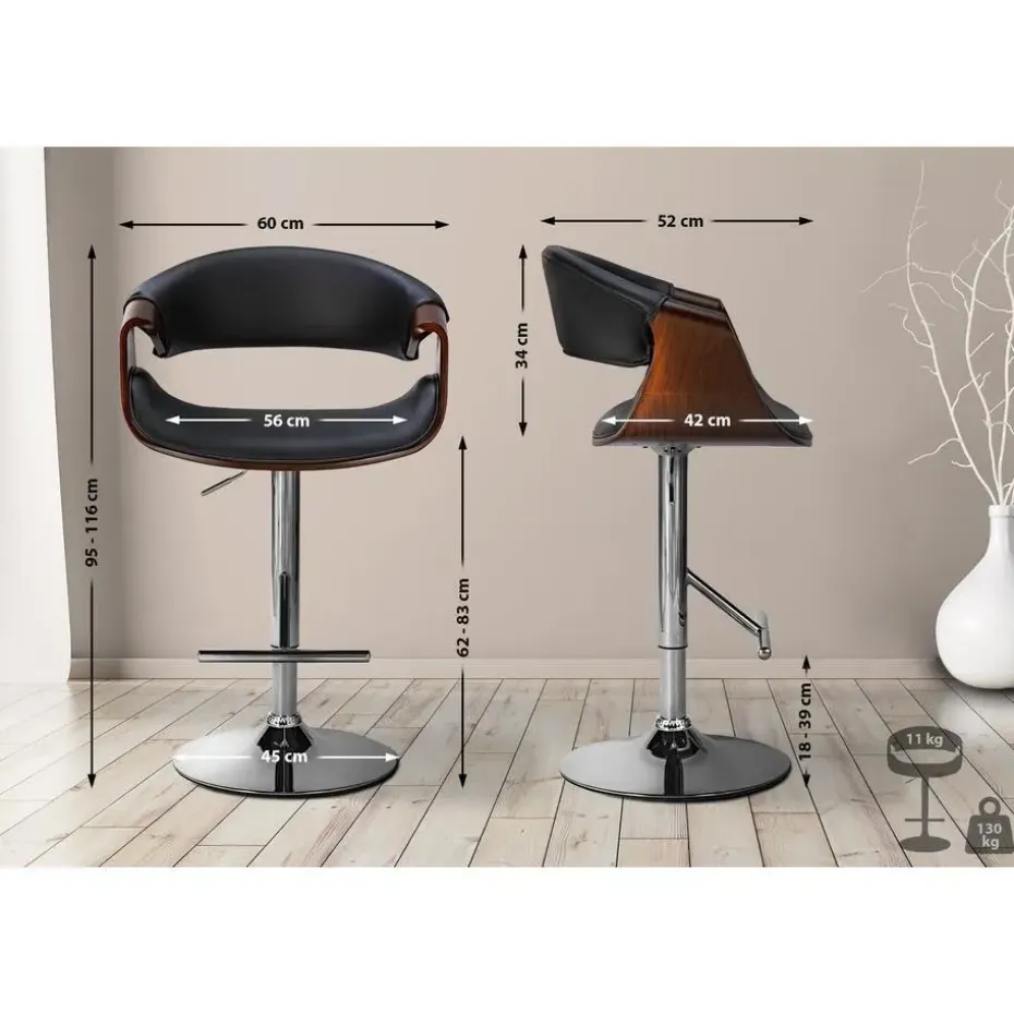 CLP Barkruk Foley chroom Frame - Kunstleer - walnoot/zwart