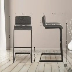 CLP Barkruk Newport zwart Frame - Stof - donkergrijs