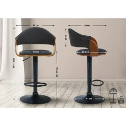 CLP Barkruk Nilse zwart Frame - Stof - walnoot/zwart