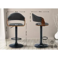 CLP Barkruk Nilse zwart Frame - Kunstleer - walnoot/zwart