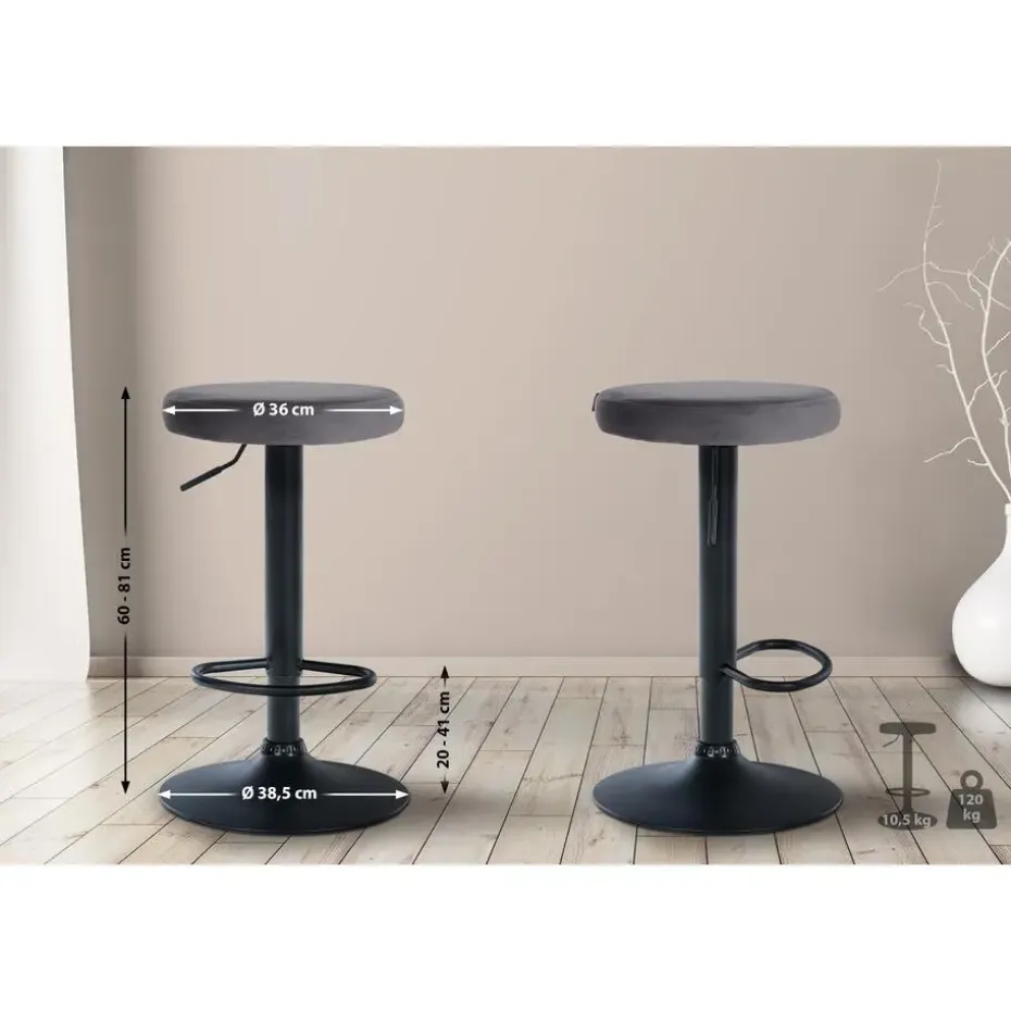 CLP Barkruk Ponte zwart Frame - Fluweel - donkergrijs