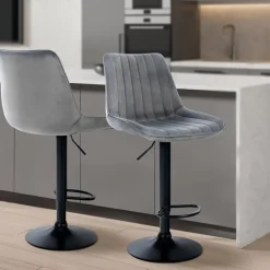 CLP Barkruk Toni zwart Frame - Fluweel - donkergrijs