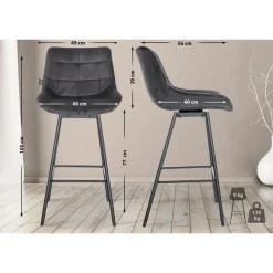 CLP Barkruk Weston zwart Frame - Fluweel - donkergrijs