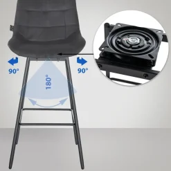 CLP Barkruk Weston zwart Frame - Fluweel - donkergrijs