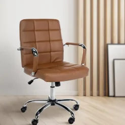 CLP Bureaustoel Ashland chroom Frame - Kunstleer - licht bruin