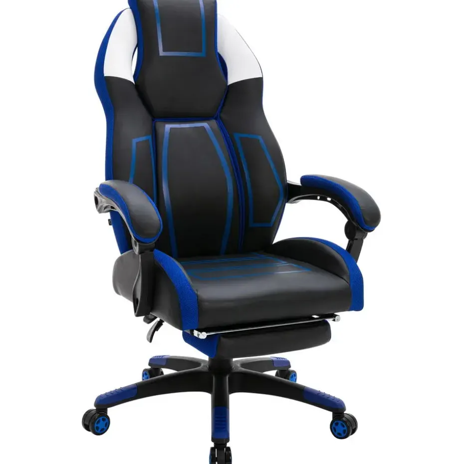 CLP Bureaustoel Clovis zwart Frame - Kunstleer - zwart/blauw