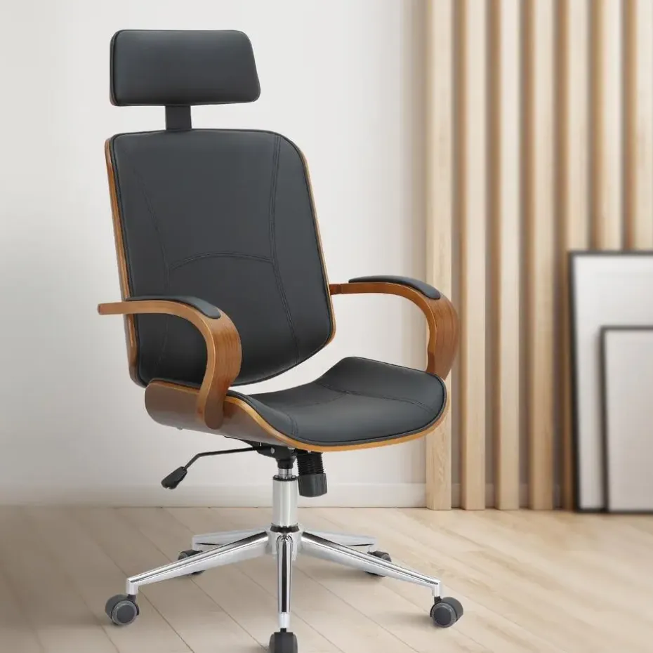 CLP Bureaustoel Dayton walnoot Frame - Kunstleer - walnoot/zwart