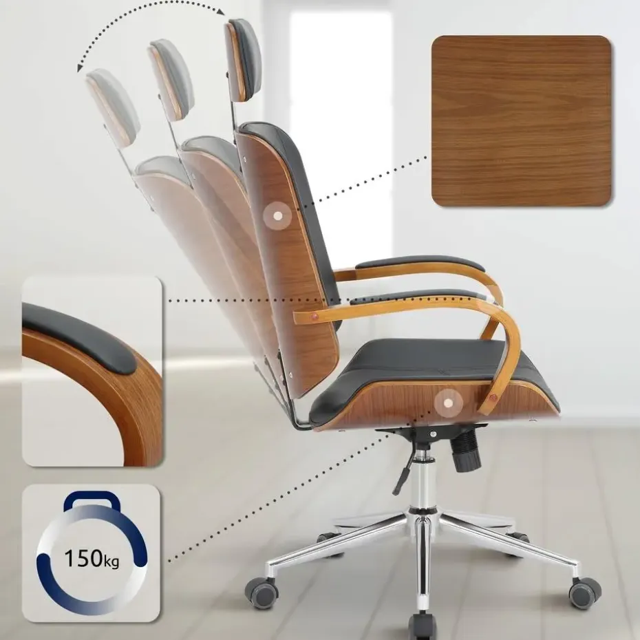 CLP Bureaustoel Dayton walnoot Frame - Kunstleer - walnoot/zwart