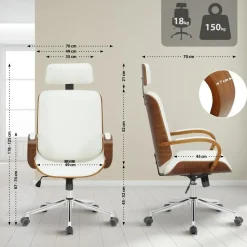 CLP Bureaustoel Dayton walnoot Frame - Kunstleer - walnoot/wit