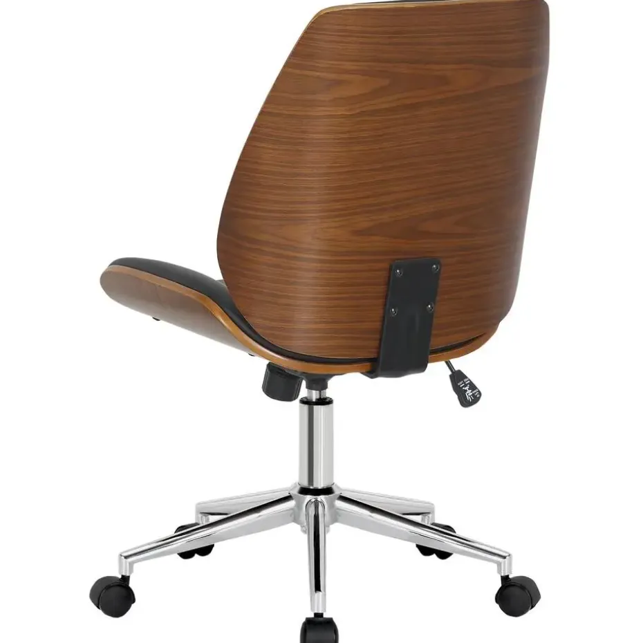 CLP Bureaustoel Mitch chroom Frame - Kunstleer (PVC) - walnoot/zwart