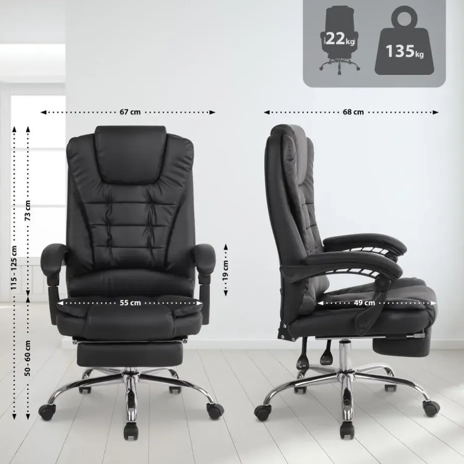 CLP Bureaustoel Oxygen chroom Frame - Kunstleer - zwart