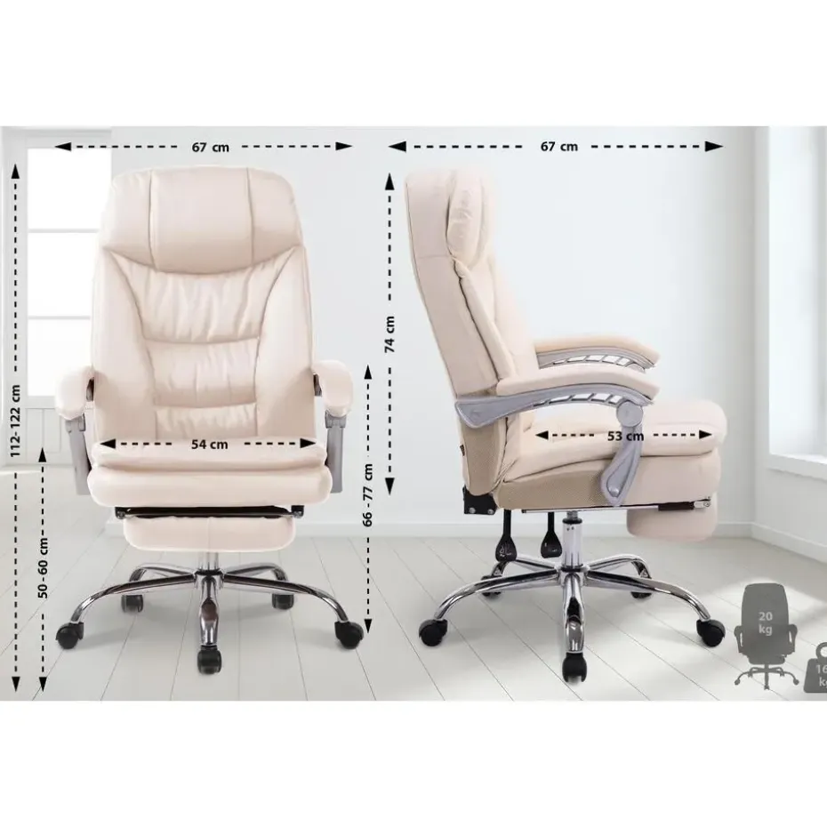 CLP Bureaustoel XL Troy chroom Frame - Kunstleer - creme