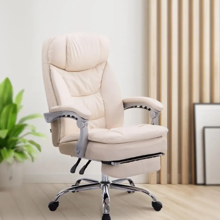 CLP Bureaustoel XL Troy chroom Frame - Kunstleer - creme