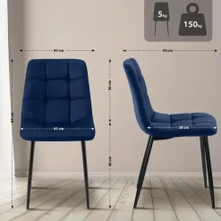 CLP Eetkamerstoel Antibes zwart Frame - Fluweel - donkerblauw