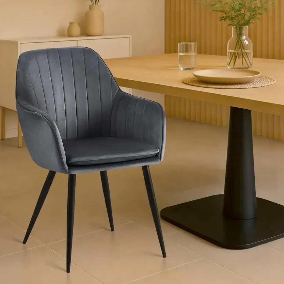 CLP Eetkamerstoel Cheryl zwart Frame - Metaal - donkergrijs