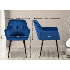 CLP Eetkamerstoel Emia zwart Frame - Fluweel - blauw