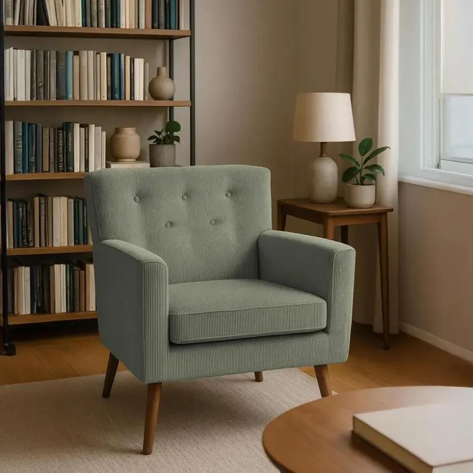 CLP Fauteuil Kioni bruin Frame - Ribstof - groen