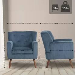 CLP Fauteuil Kioni bruin Frame - Ribstof - blauw