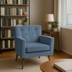 CLP Fauteuil Kioni bruin Frame - Ribstof - blauw